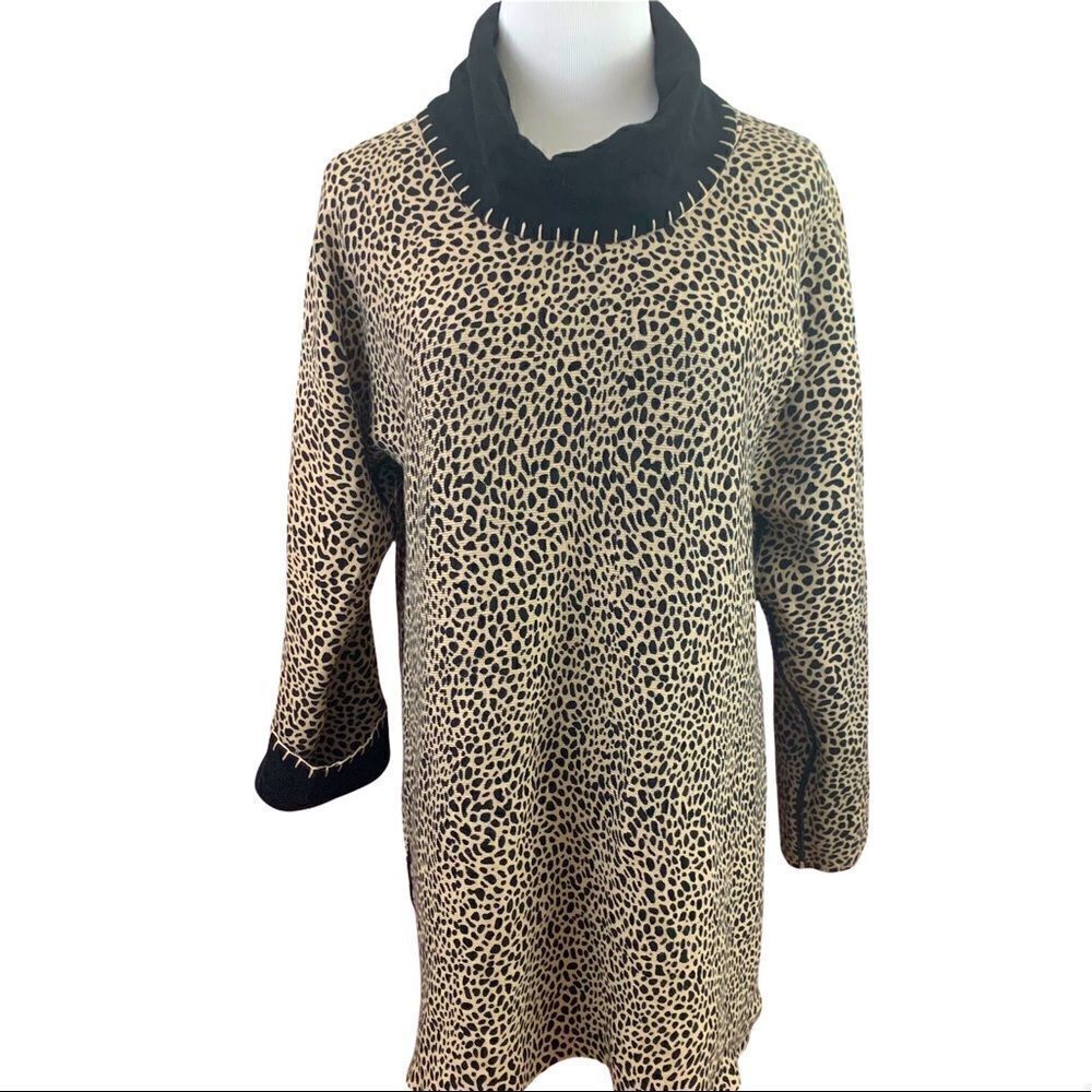 Reversible leopard print cowl neck long sweater